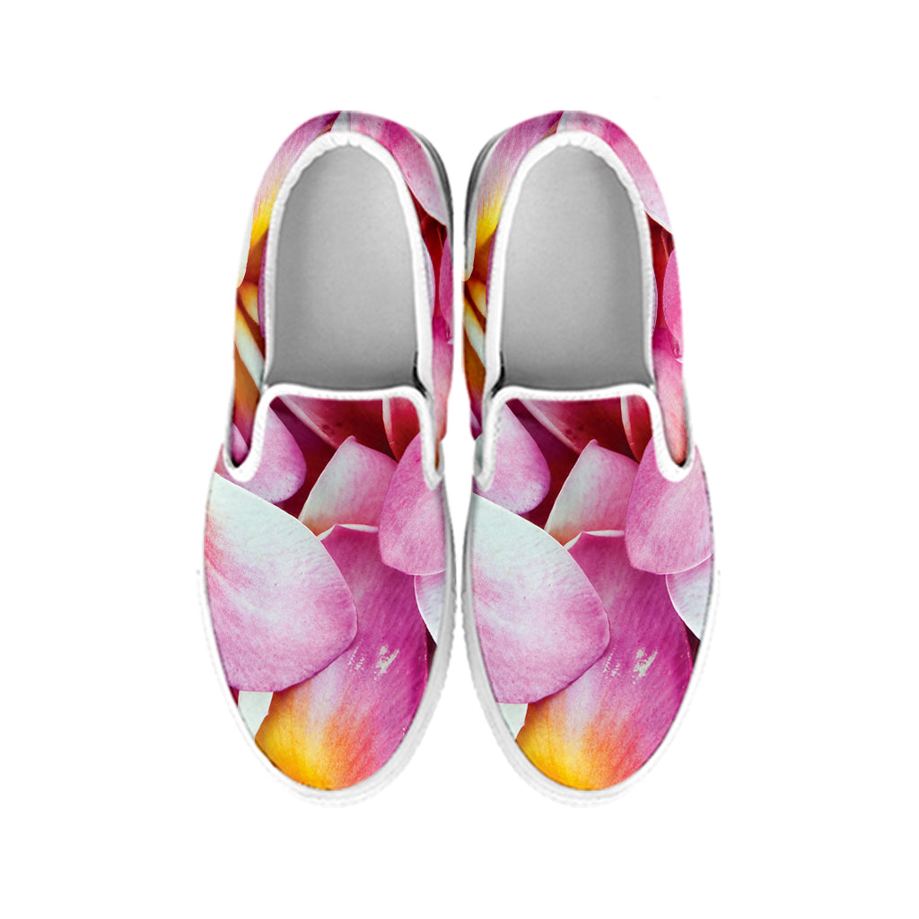 Pink Frangipani Flower Print White Slip On Shoes