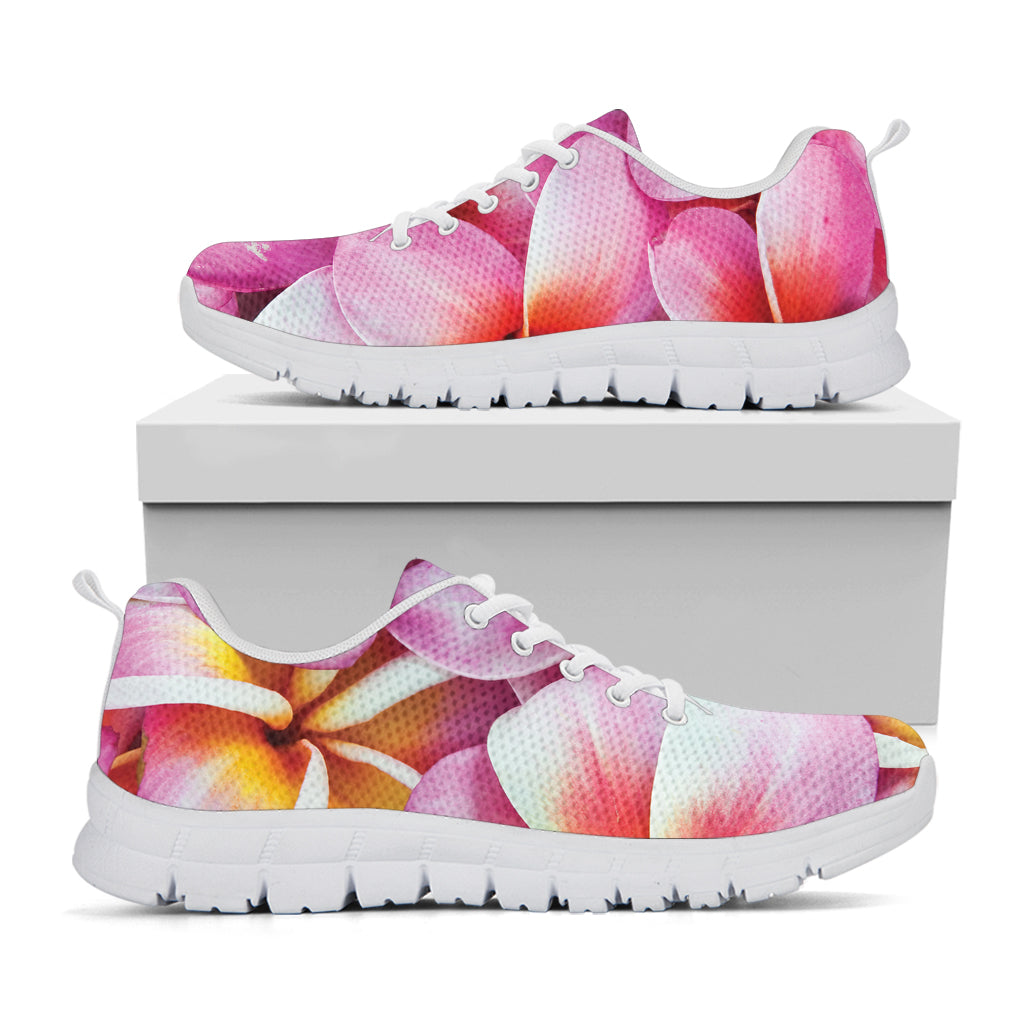 Pink Frangipani Flower Print White Sneakers