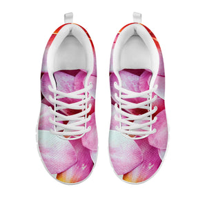 Pink Frangipani Flower Print White Sneakers