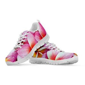 Pink Frangipani Flower Print White Sneakers