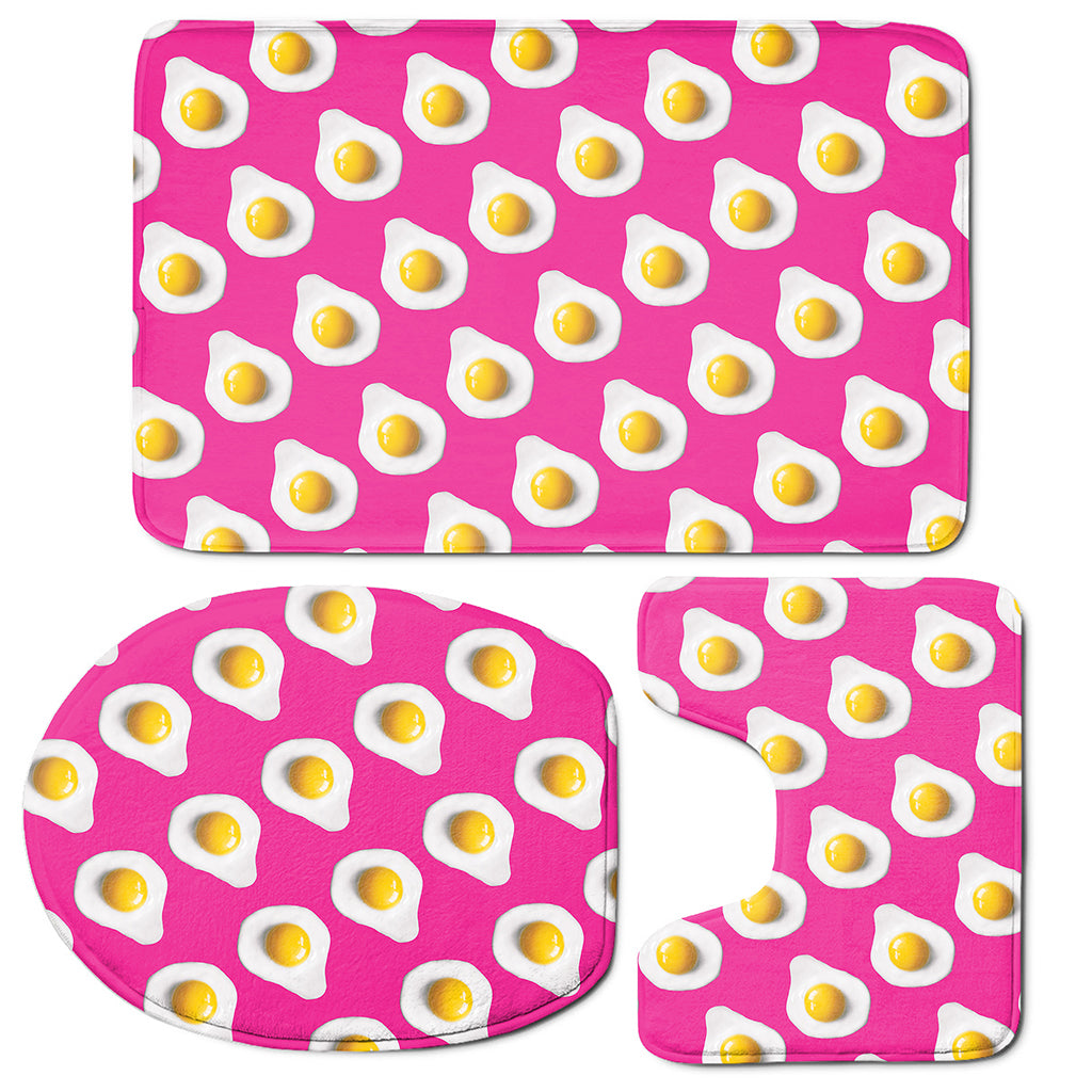 Pink Fried Eggs Pattern Print 3 Piece Bath Mat Set