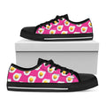 Pink Fried Eggs Pattern Print Black Low Top Sneakers