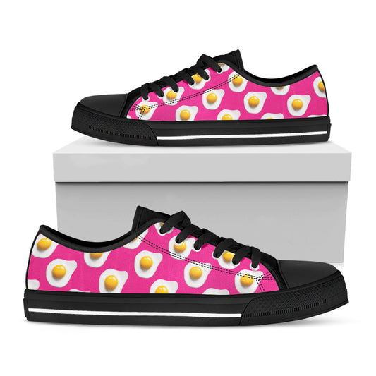 Pink Fried Eggs Pattern Print Black Low Top Shoes