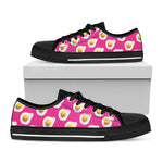 Pink Fried Eggs Pattern Print Black Low Top Shoes