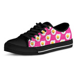 Pink Fried Eggs Pattern Print Black Low Top Shoes
