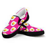 Pink Fried Eggs Pattern Print Black Slip On Shoes