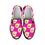 Pink Fried Eggs Pattern Print Black Slip On Shoes