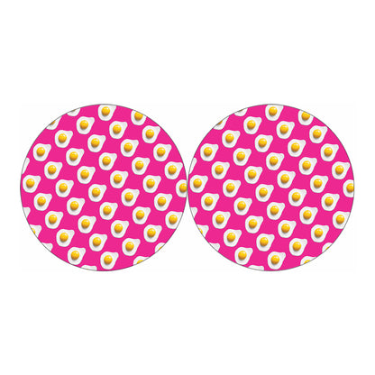 Pink Fried Eggs Pattern Print Car Coasters