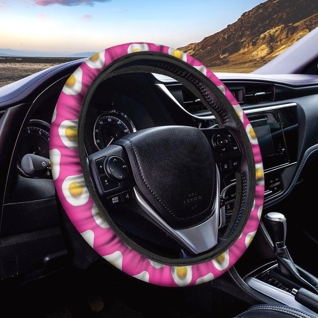 Pink Fried Eggs Pattern Print Car Steering Wheel Cover