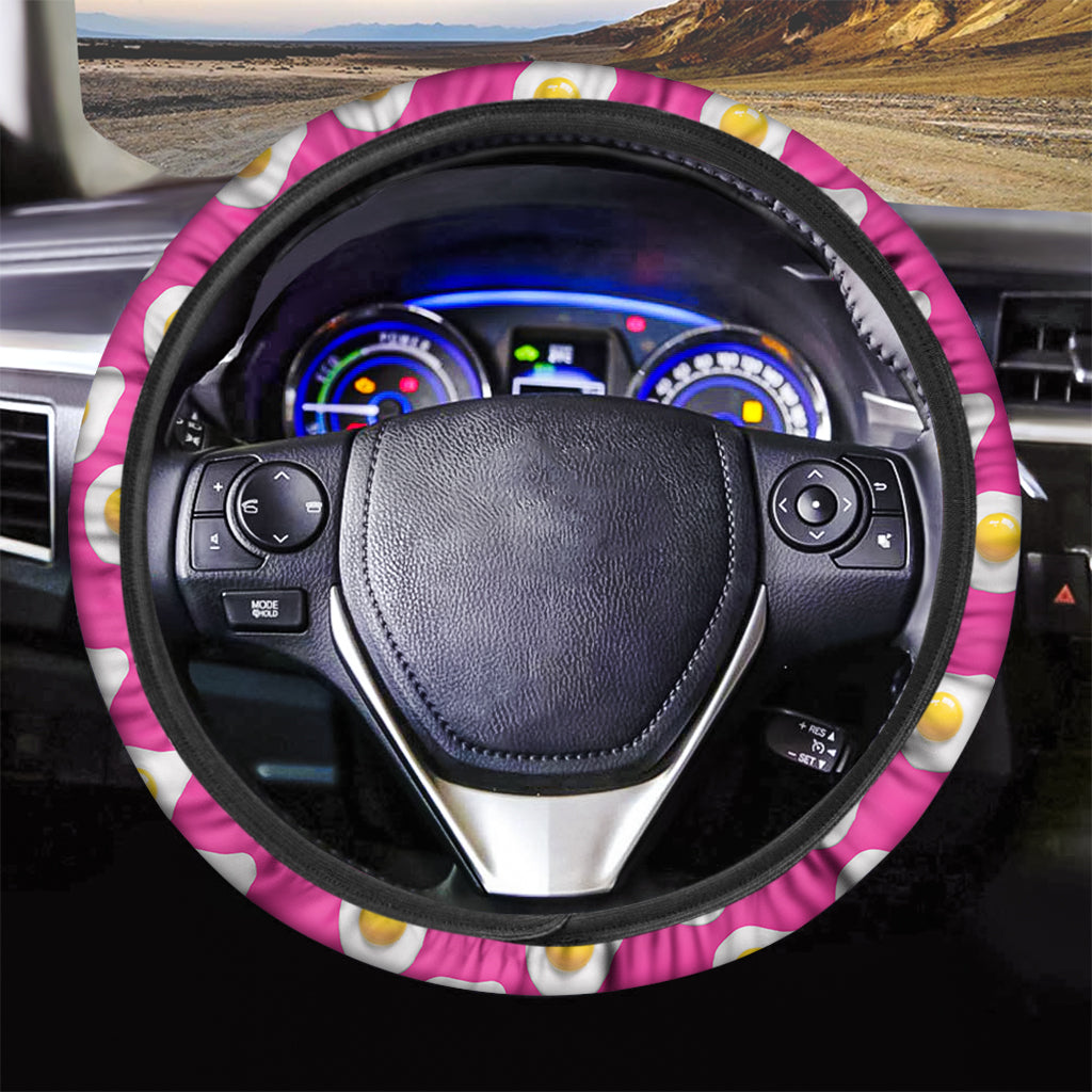 Pink Fried Eggs Pattern Print Car Steering Wheel Cover