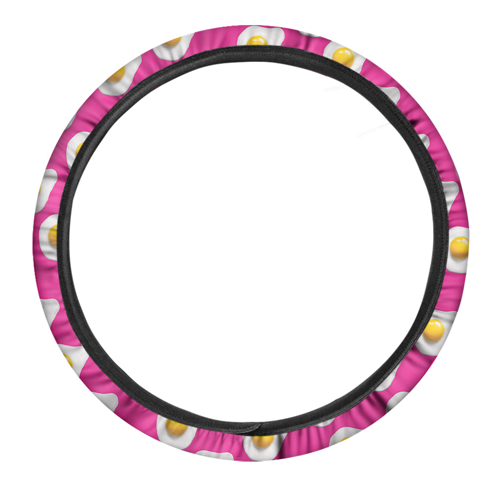 Pink Fried Eggs Pattern Print Car Steering Wheel Cover