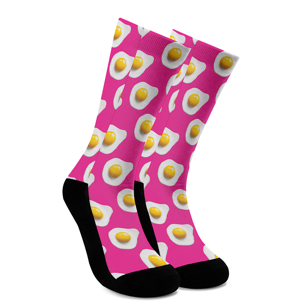 Pink Fried Eggs Pattern Print Crew Socks