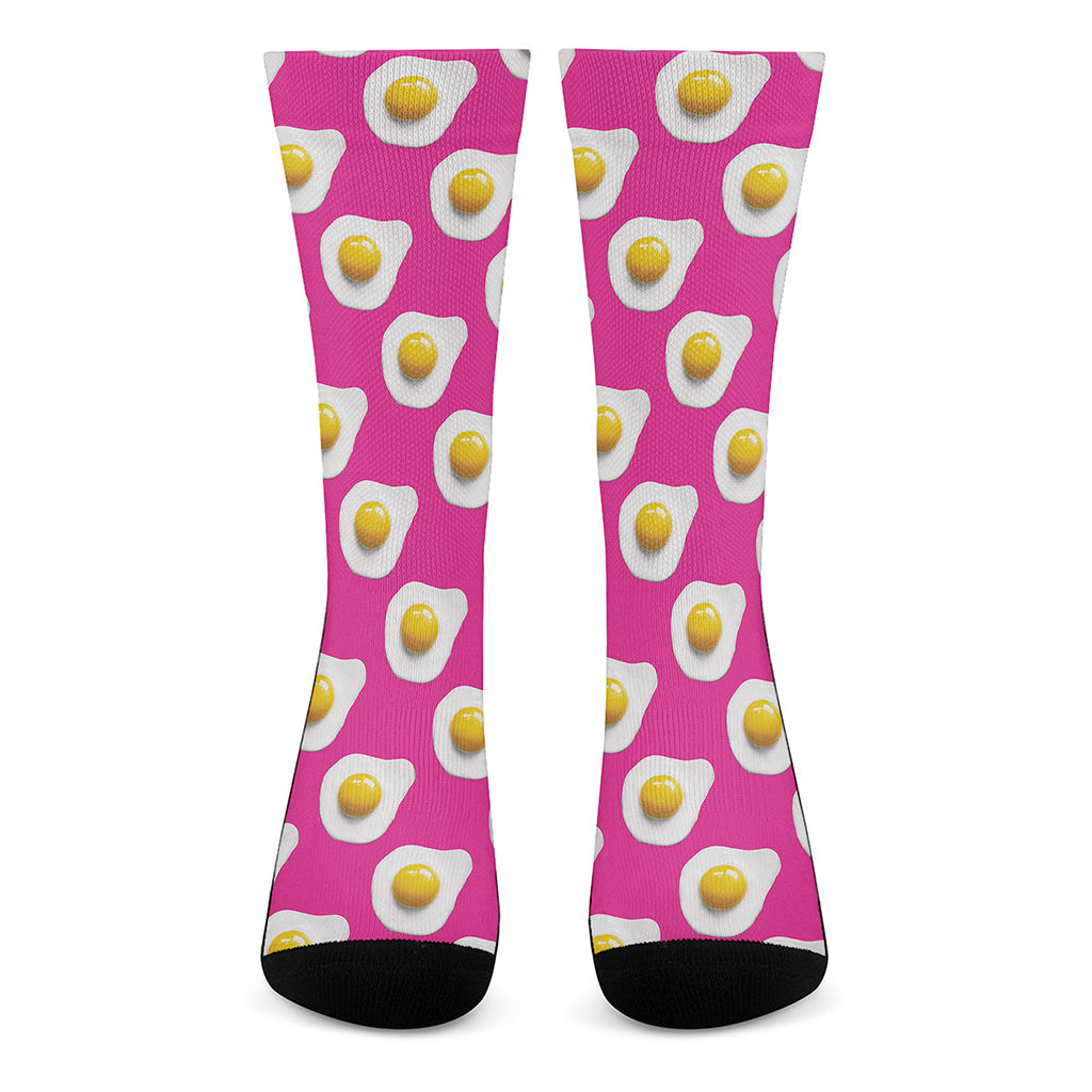 Pink Fried Eggs Pattern Print Crew Socks