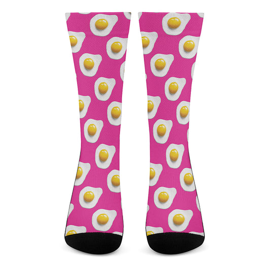 Pink Fried Eggs Pattern Print Crew Socks