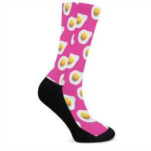 Pink Fried Eggs Pattern Print Crew Socks