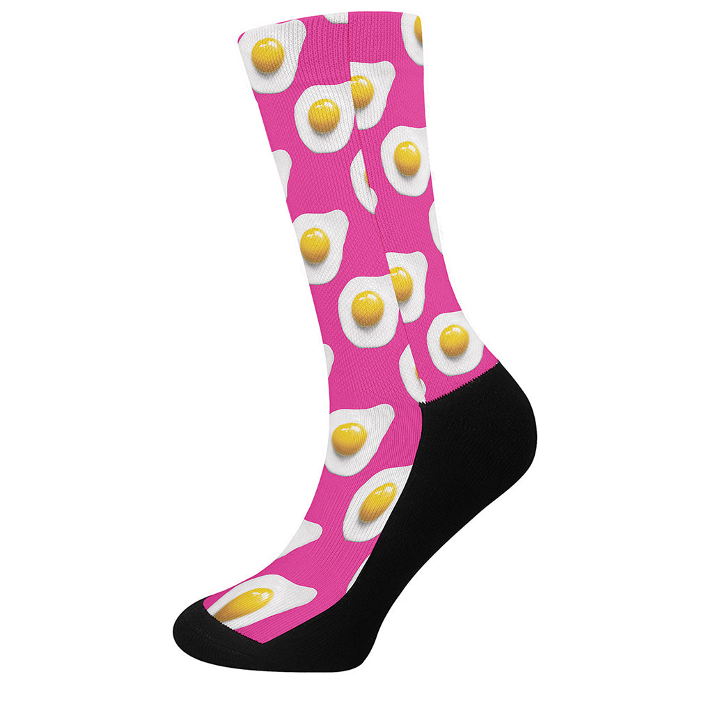 Pink Fried Eggs Pattern Print Crew Socks