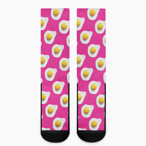 Pink Fried Eggs Pattern Print Crew Socks