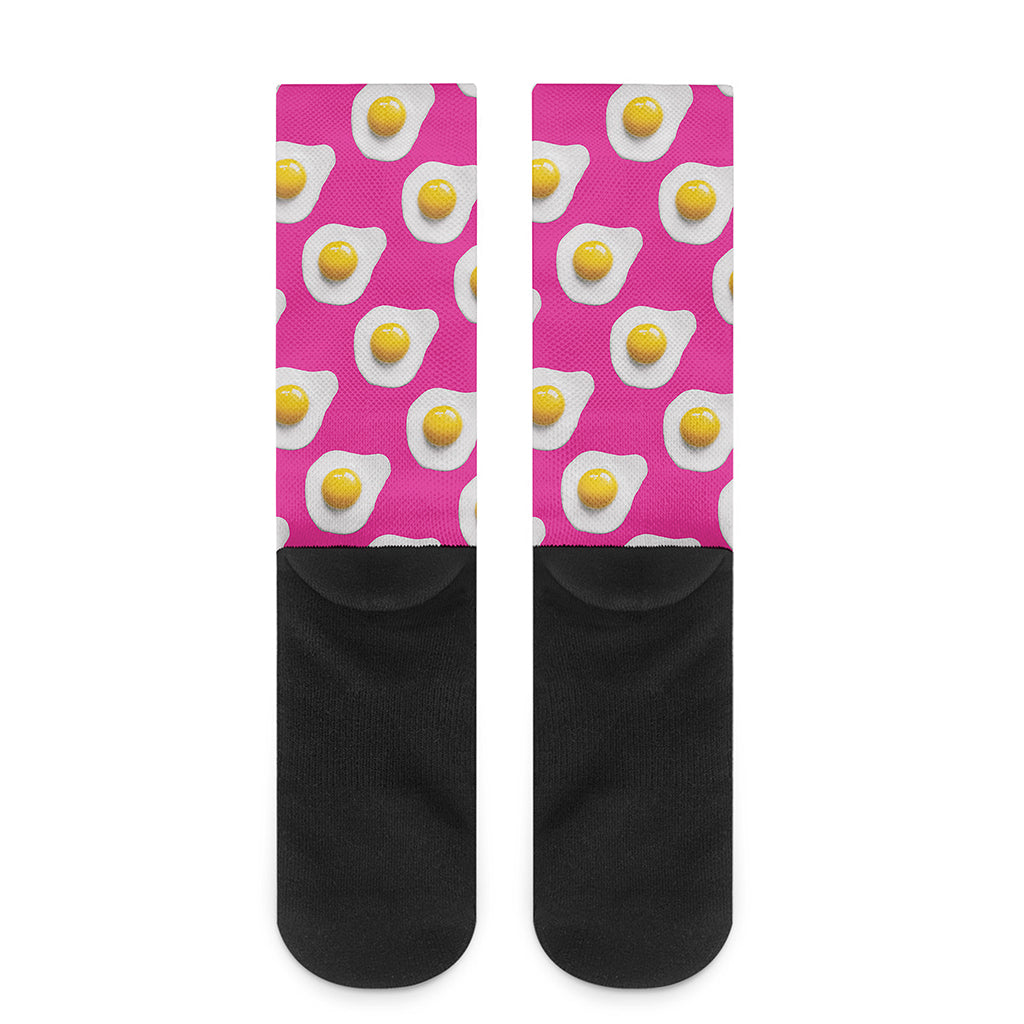 Pink Fried Eggs Pattern Print Crew Socks