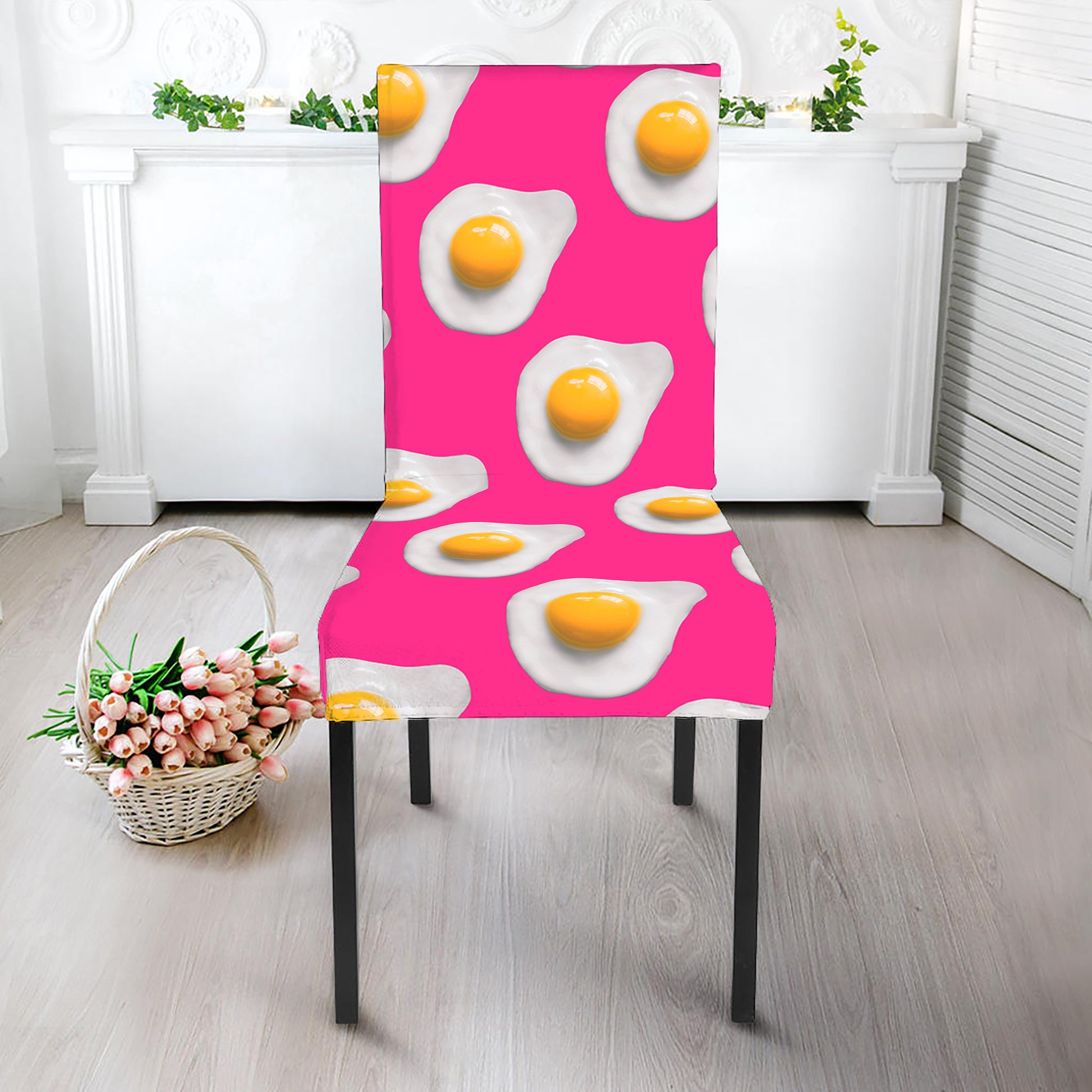 Pink Fried Eggs Pattern Print Dining Chair Slipcover