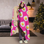 Pink Fried Eggs Pattern Print Hooded Blanket