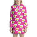 Pink Fried Eggs Pattern Print Pullover Hoodie Dress