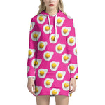 Pink Fried Eggs Pattern Print Hoodie Dress