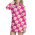 Pink Fried Eggs Pattern Print Hoodie Dress