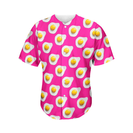 Pink Fried Eggs Pattern Print Men's Baseball Jersey