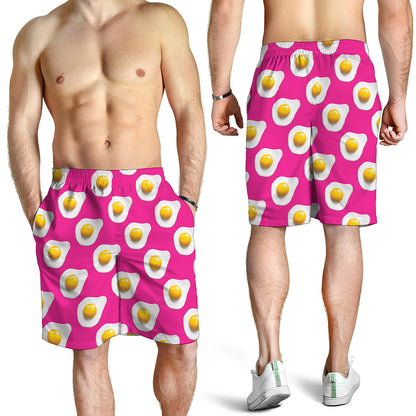 Pink Fried Eggs Pattern Print Men's Shorts