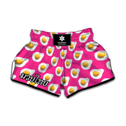Pink Fried Eggs Pattern Print Muay Thai Boxing Shorts