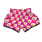 Pink Fried Eggs Pattern Print Muay Thai Boxing Shorts