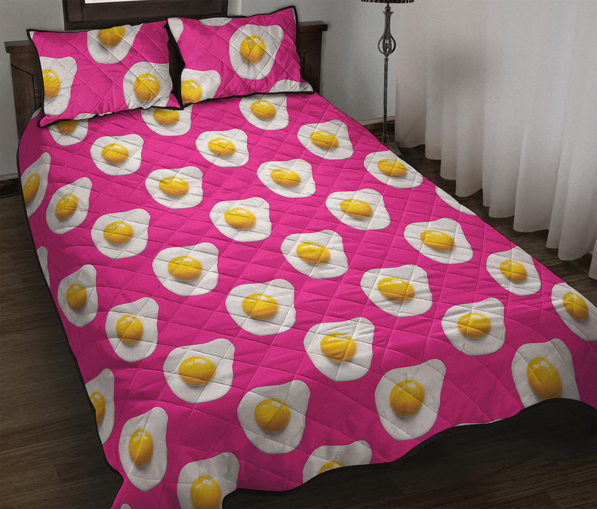 Pink Fried Eggs Pattern Print Quilt Bed Set