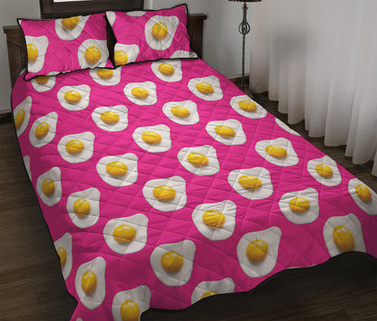 Pink Fried Eggs Pattern Print Quilt Bed Set