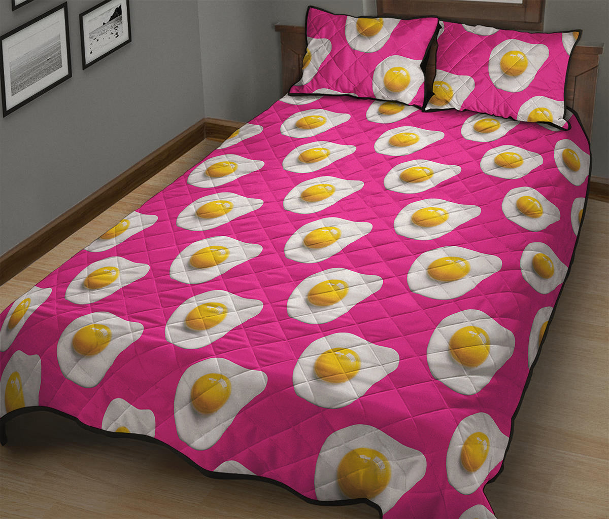Pink Fried Eggs Pattern Print Quilt Bed Set