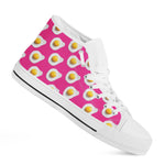 Pink Fried Eggs Pattern Print White High Top Shoes