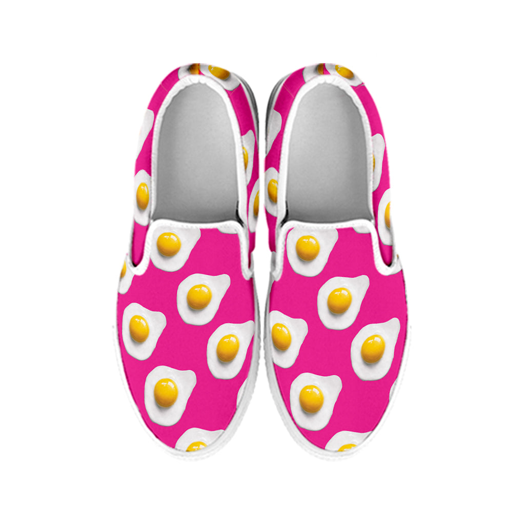 Pink Fried Eggs Pattern Print White Slip On Shoes