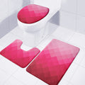 Pink Geometric Square Pattern Print 3 Piece Bath Mat Set