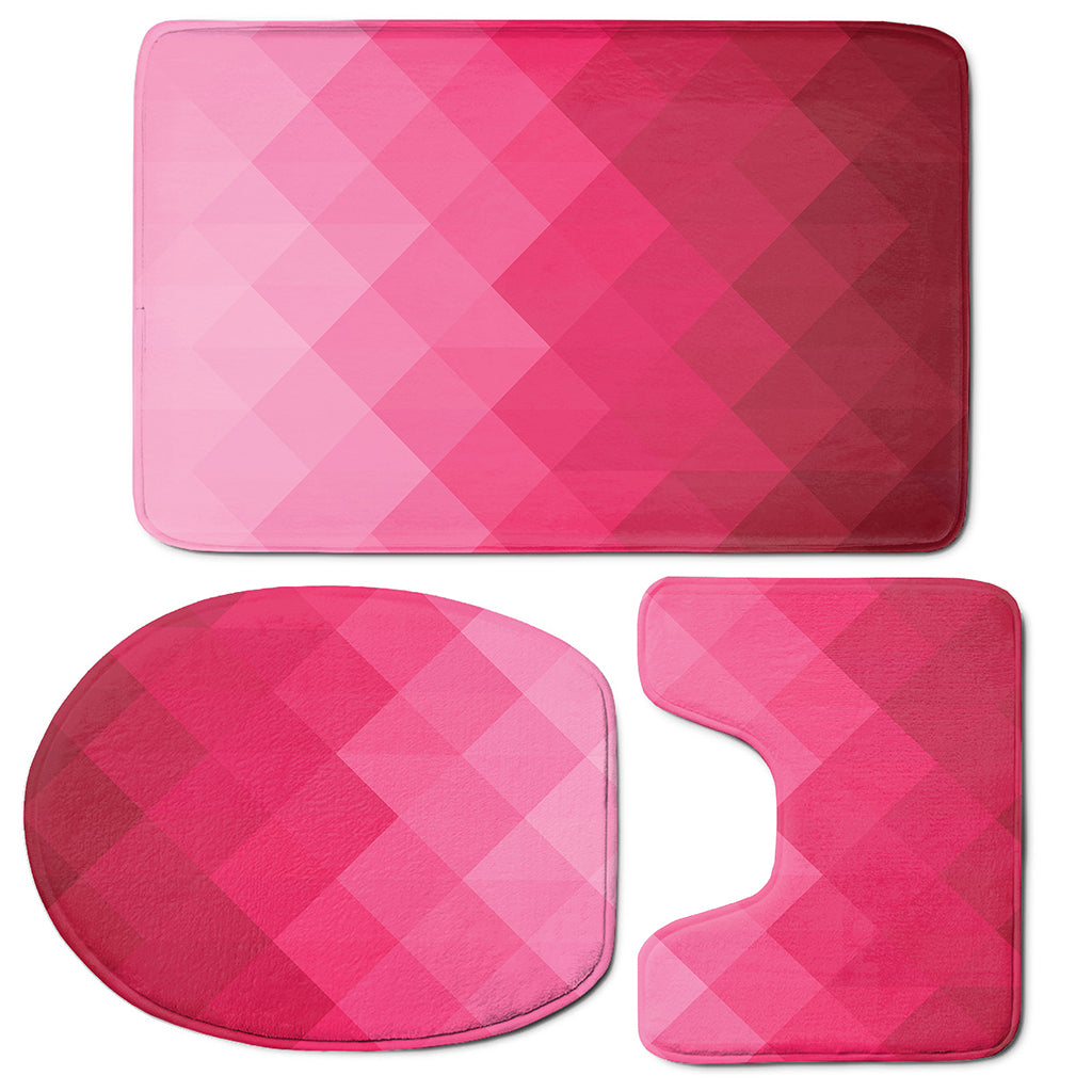 Pink Geometric Square Pattern Print 3 Piece Bath Mat Set