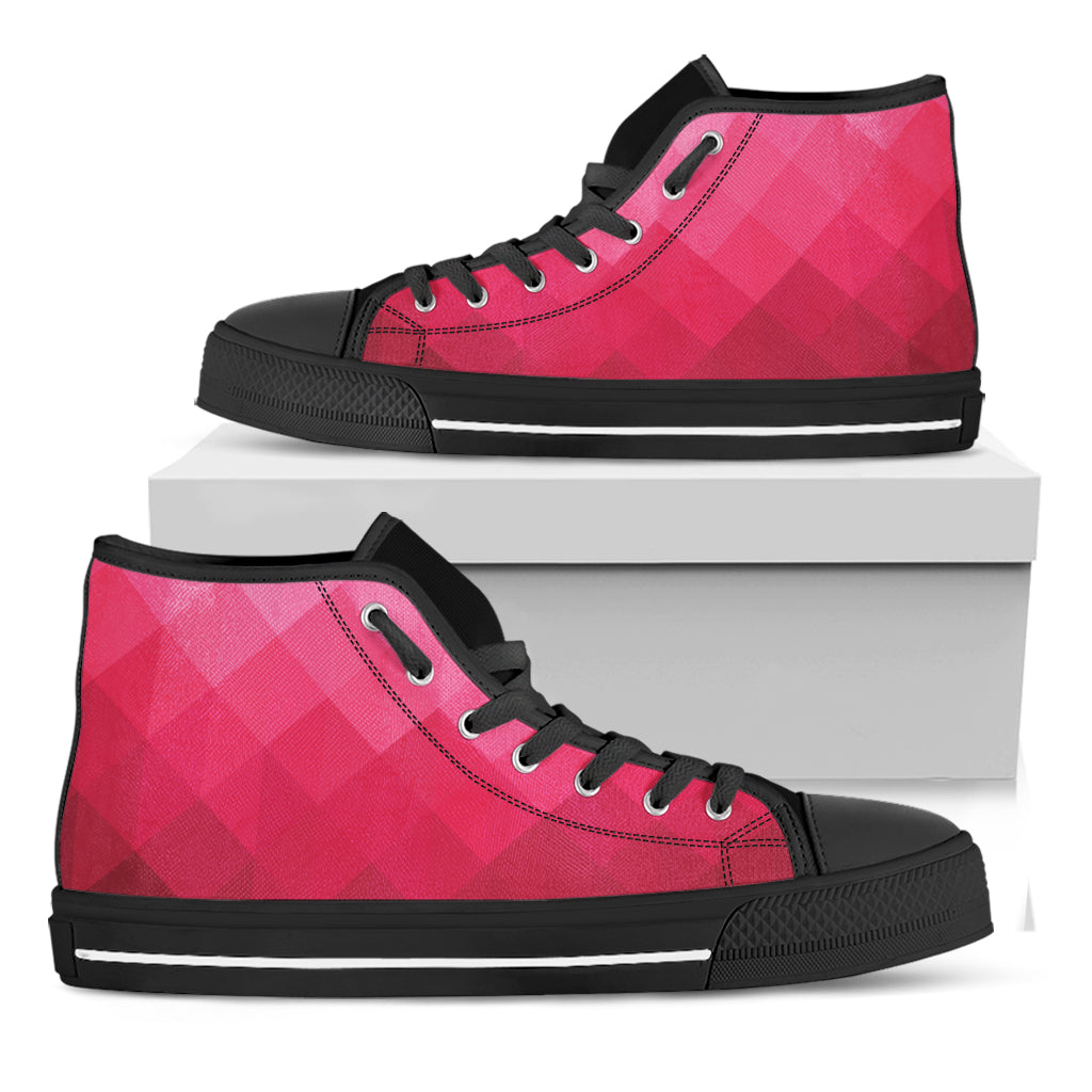 Pink Geometric Square Pattern Print Black High Top Shoes