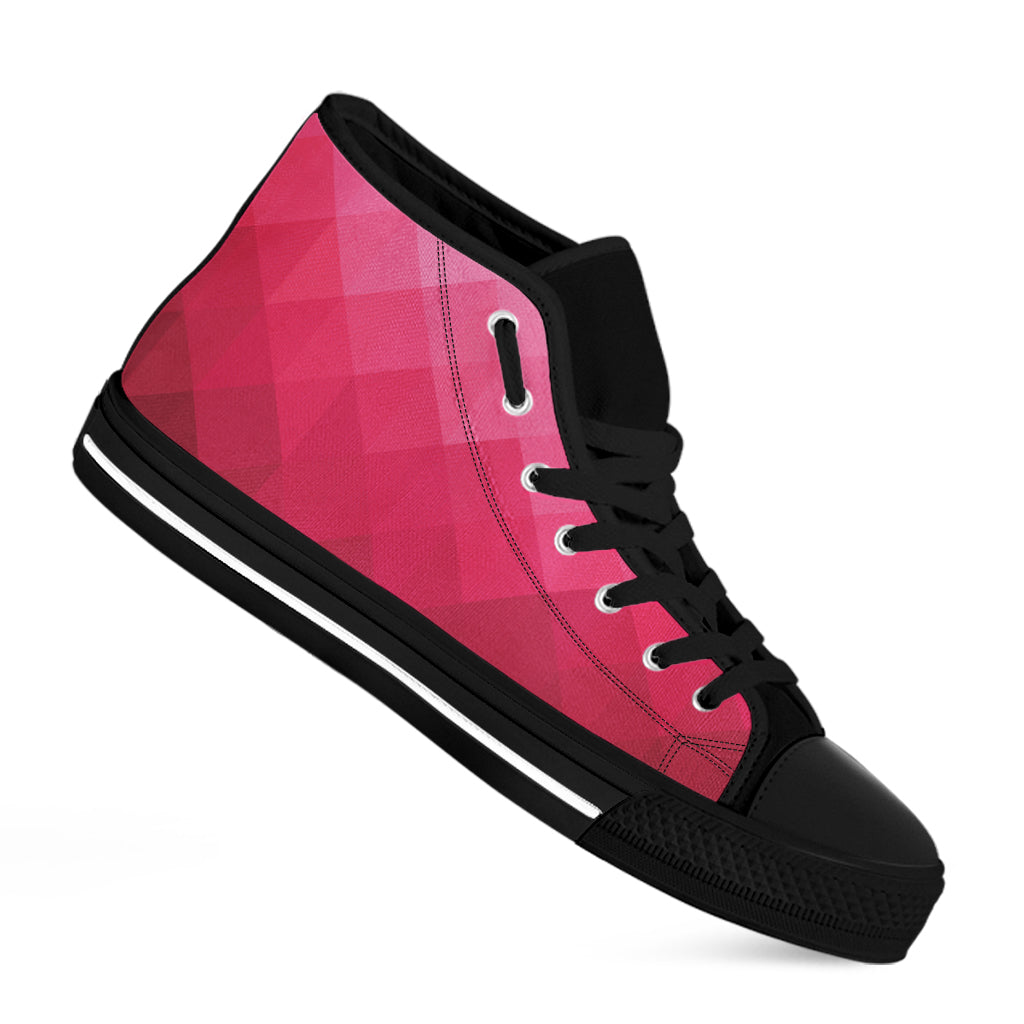 Pink Geometric Square Pattern Print Black High Top Shoes