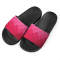 Pink Geometric Square Pattern Print Black Slide Sandals