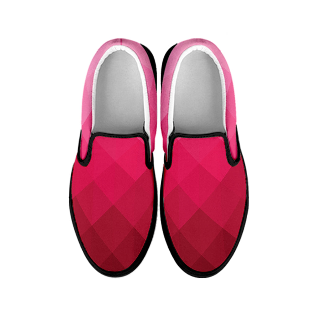 Pink Geometric Square Pattern Print Black Slip On Shoes