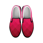 Pink Geometric Square Pattern Print Black Slip On Shoes