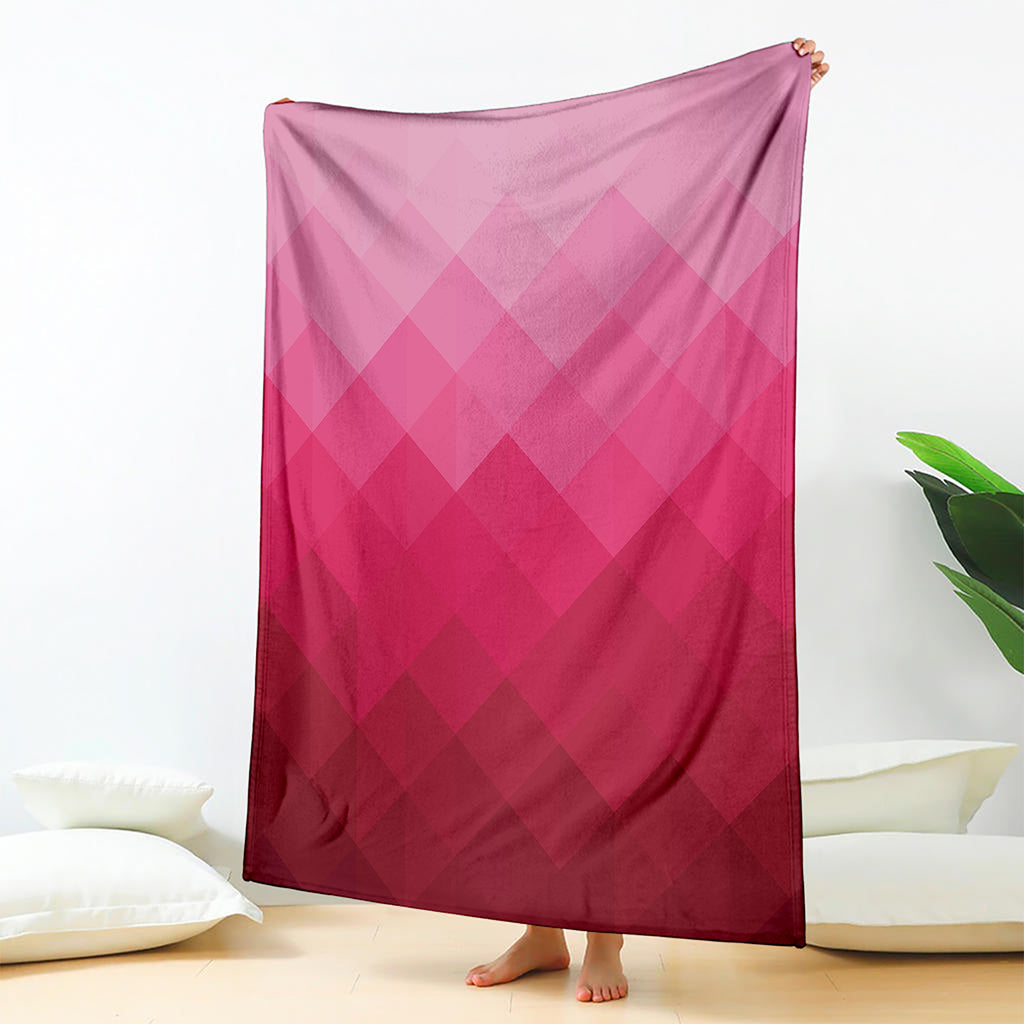 Pink Geometric Square Pattern Print Blanket