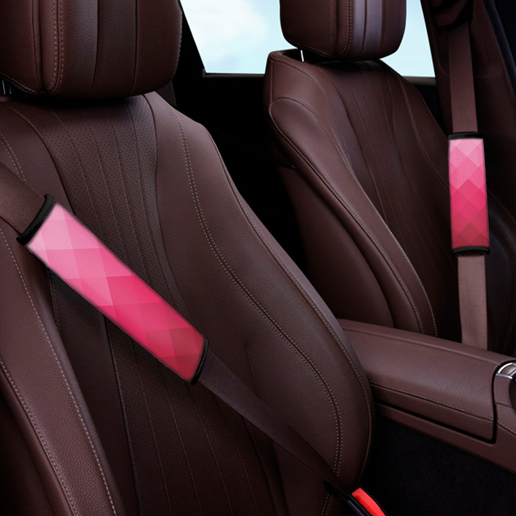 Pink Geometric Square Pattern Print Car Seat Belt Covers