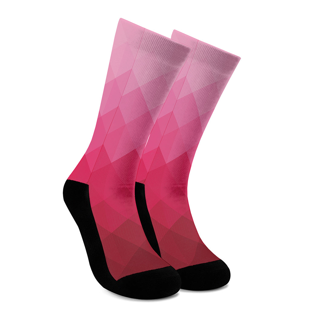 Pink Geometric Square Pattern Print Crew Socks