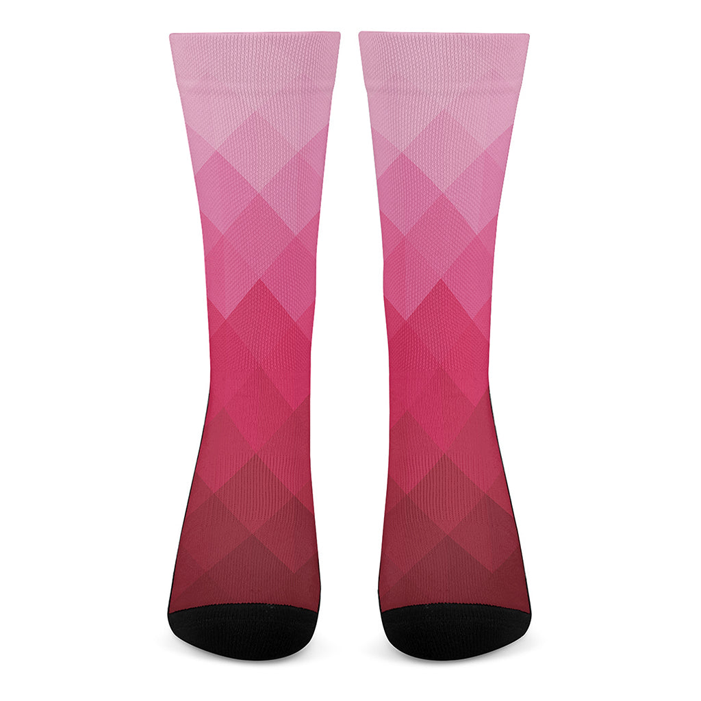 Pink Geometric Square Pattern Print Crew Socks