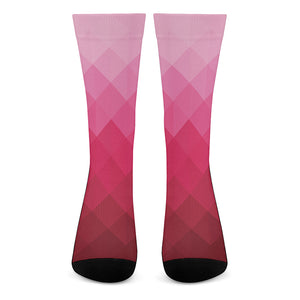 Pink Geometric Square Pattern Print Crew Socks