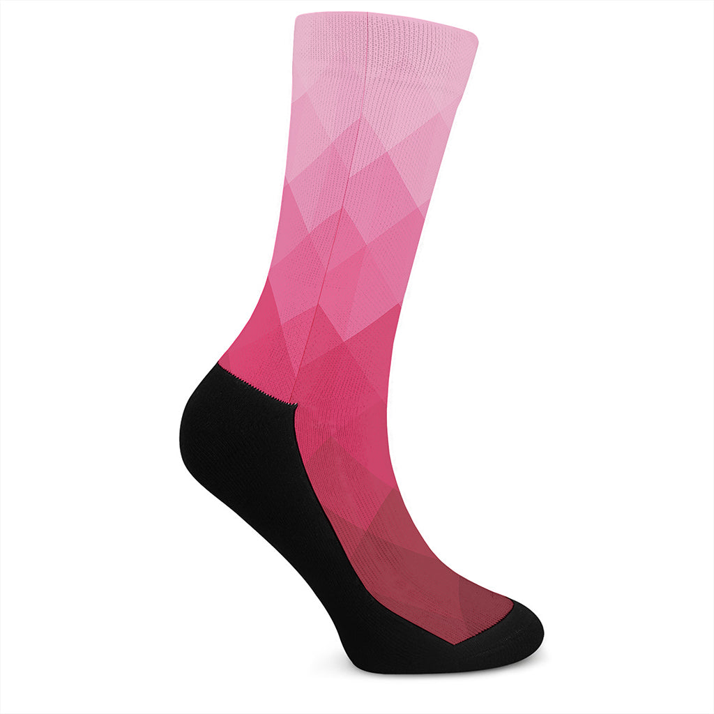 Pink Geometric Square Pattern Print Crew Socks