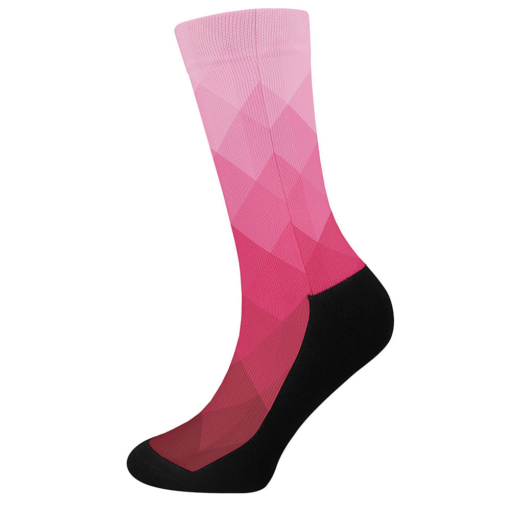 Pink Geometric Square Pattern Print Crew Socks